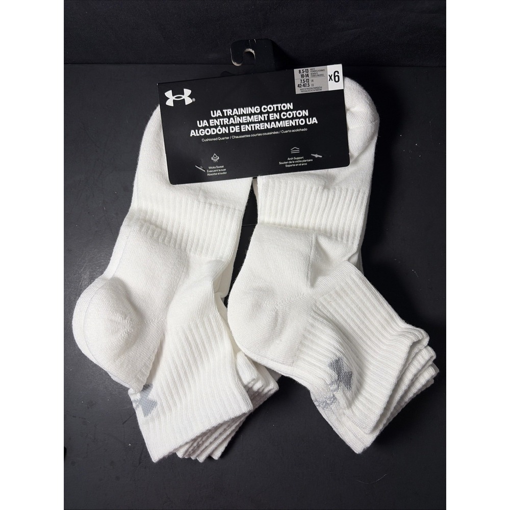 Under Armour Training Cotton 6-Pairs Men's Quarter Socks 8.5 - 10 - White